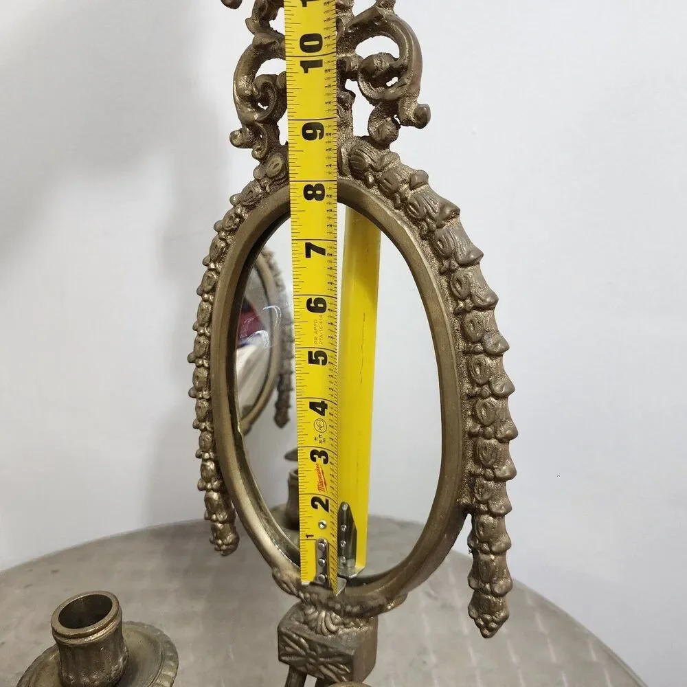 Vtg Maitland-Smith Mirrored Wall Sconces Pair Brass Bronze Vintage Candle Holder